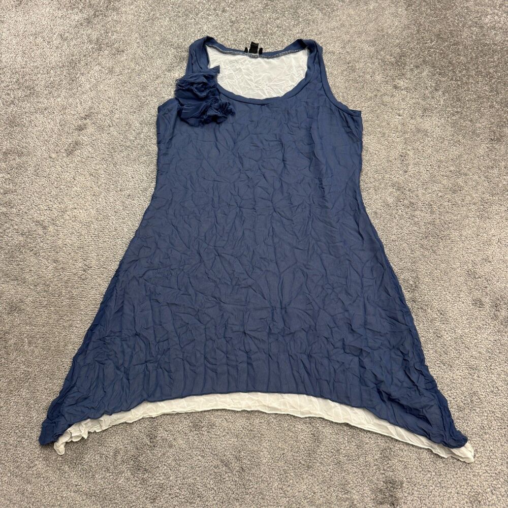 Ronen Chen Layered Tunic Tank Top Womens 0 Us 4 Blue Asymmetrical Flower Chiffon